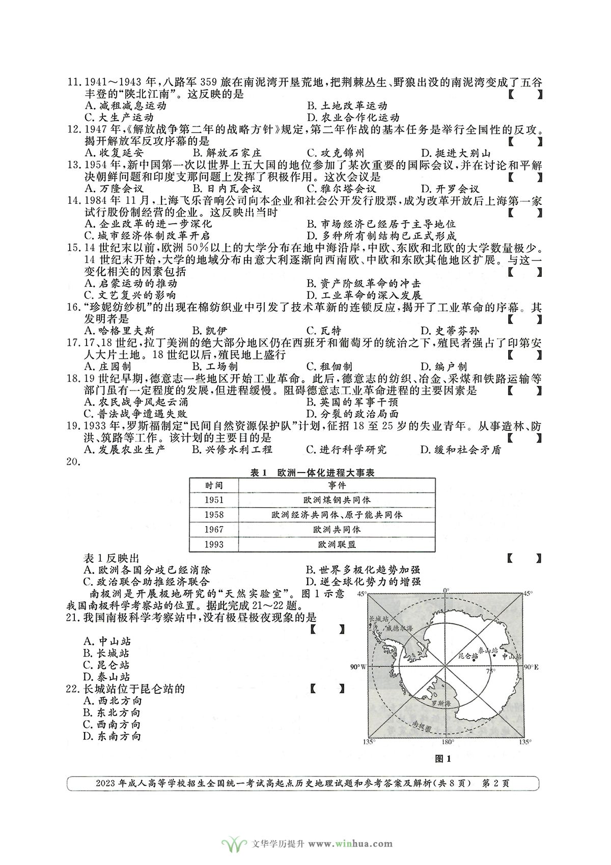 2023年成人高考高升本文综历史地理试卷及参考答案(图2)